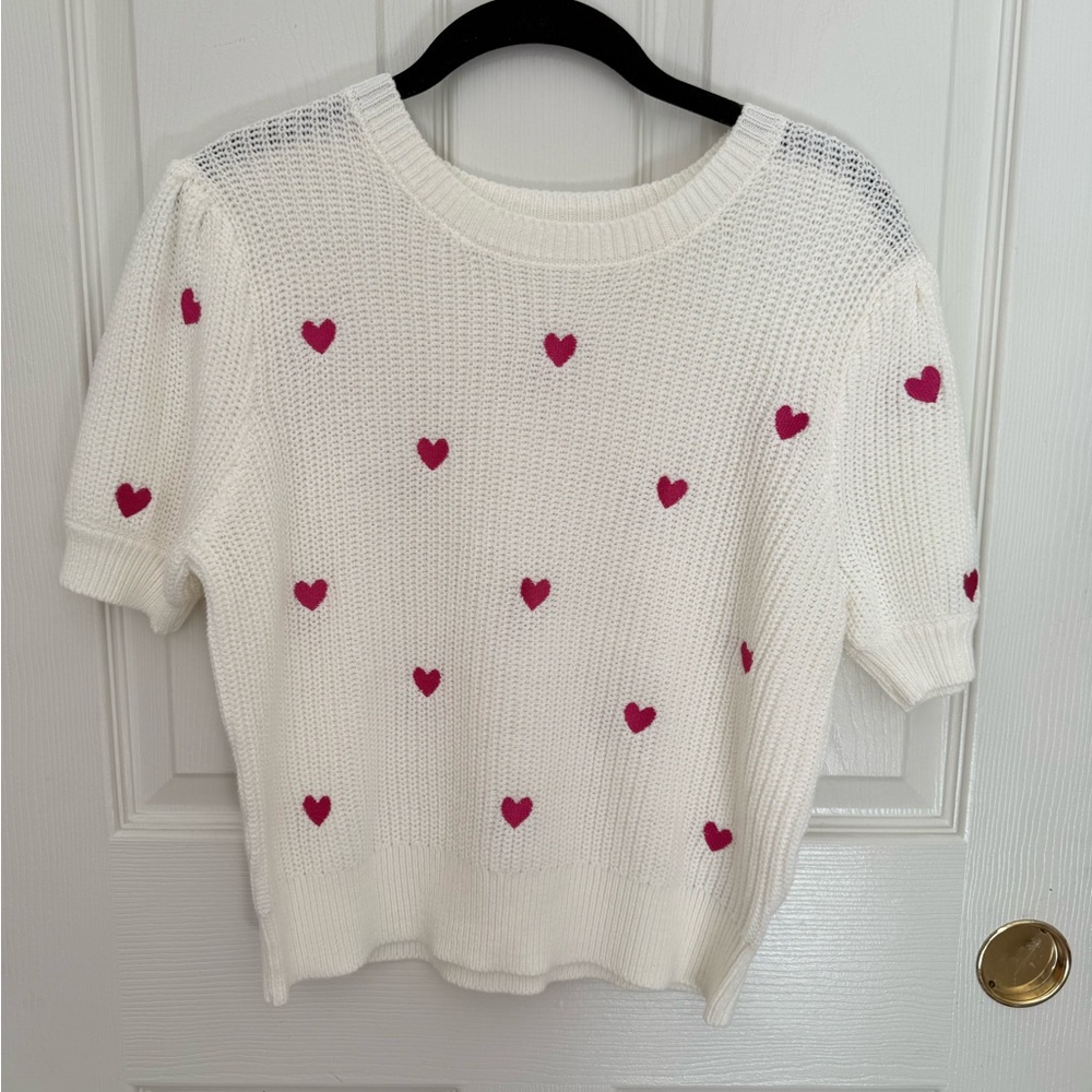 Francesca's Collections Cream Sweater with Red Hearts